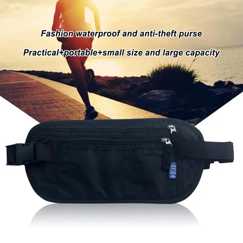 Travel Money Belt RFID Blocking Waterproof Waist Bag Fanny Pack Hidden Wallet Signal RFID Blocking Passport Holder Document Bag