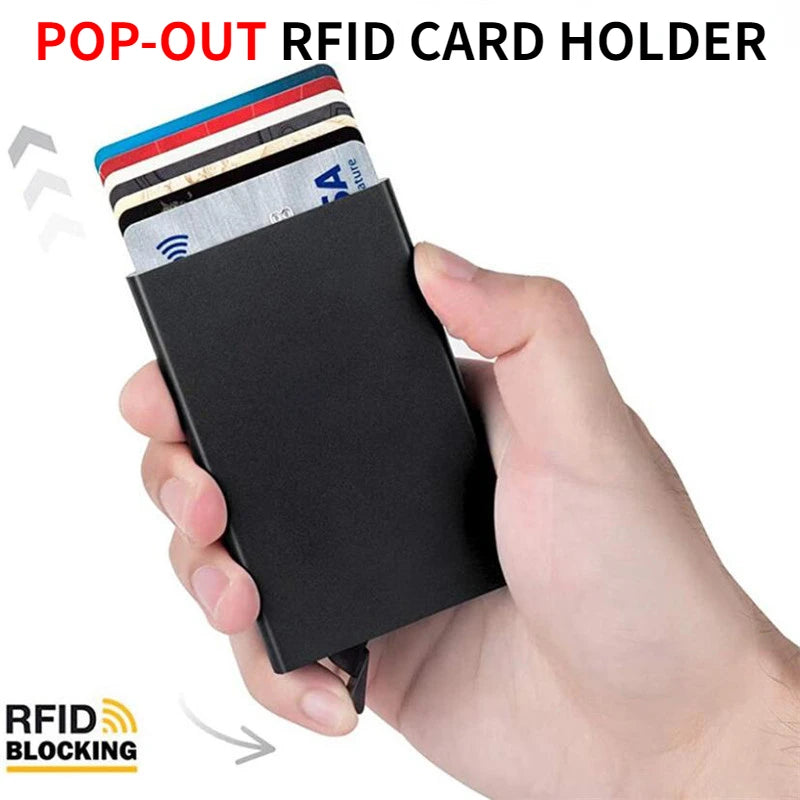 Automatic Pop up ID Credit Card Box Slim Aluminum Wallet Pocket Case Bank Credit Card Case RFID Card Holder Storage Organization