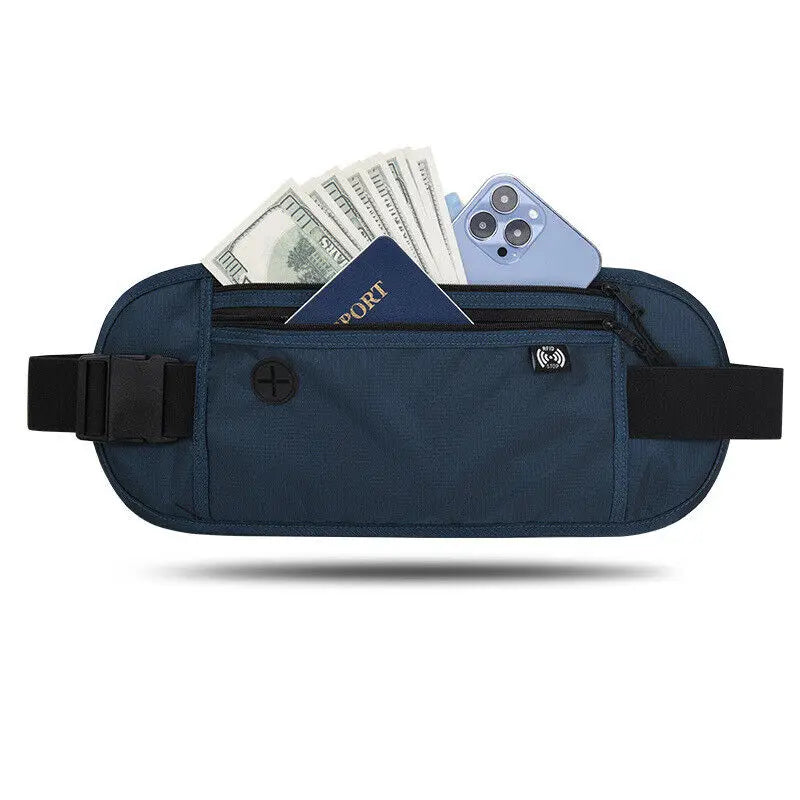 Travel Phone Belt RFID Blocking Waterproof Waist Bag Fanny Pack Hidden Wallet Signal RFID Blocker Passport Holder Bag 15*35Cm