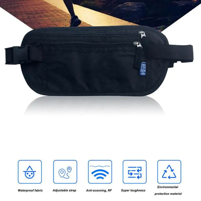 Travel Money Belt RFID Blocking Waterproof Waist Bag Fanny Pack Hidden Wallet Signal RFID Blocking Passport Holder Document Bag