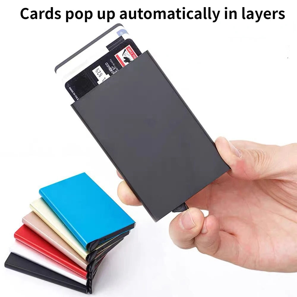 Automatic Pop up ID Credit Card Box Slim Aluminum Wallet Pocket Case Bank Credit Card Case RFID Card Holder Storage Organization