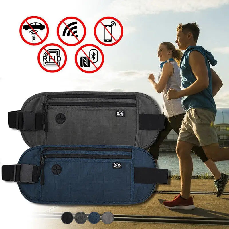 Travel Phone Belt RFID Blocking Waterproof Waist Bag Fanny Pack Hidden Wallet Signal RFID Blocker Passport Holder Bag 15*35Cm