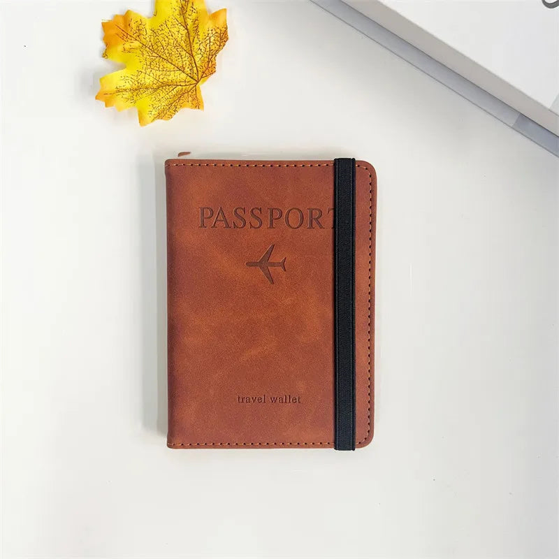 Women Men RFID Vintage Business Passport Covers Holder Multi-Function ID Bank Card PU Leather Wallet Case Travel Accessories